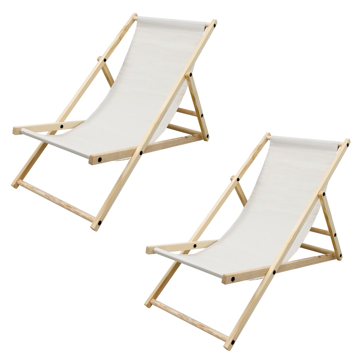 ECD Germany 2er Set Liegestuhl klappbar Beige, Holz, verstellbare Rückenlehne mit 3 Positionen, bis 120 kg, Gartenliege Sonnenliege Relaxliege