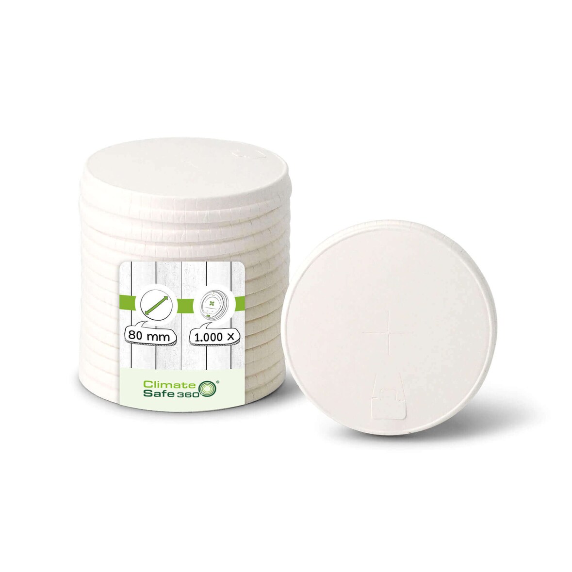 greenbox - Papierdeckel Ø 80 mm, weiß, Trinköffnung + Halmkreuz, 1000 St.