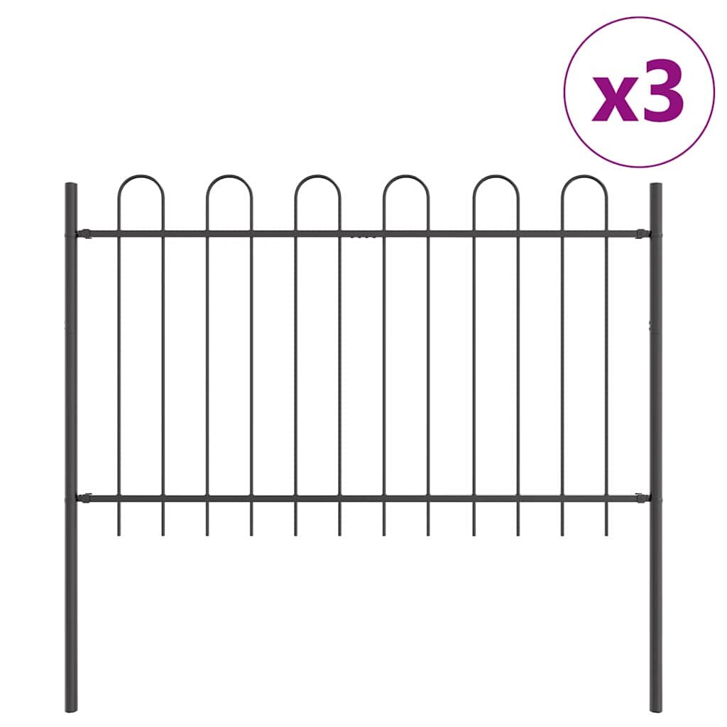 vidaXL Gartenzaun 3 pcs Grau 5,1 x 0,8 m Pulverbeschichteter Stahl
