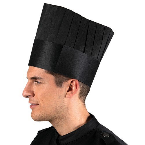266 - Einweg Papier-Kochmütze, flach, B 28 x H 25 cm. : schwarz Papier (Einweg-Kochmützen)