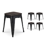 thumbnail of Lot de 4 tabourets en métal noir mat style industriel et assise en bois foncé - Hauteur 46 cm