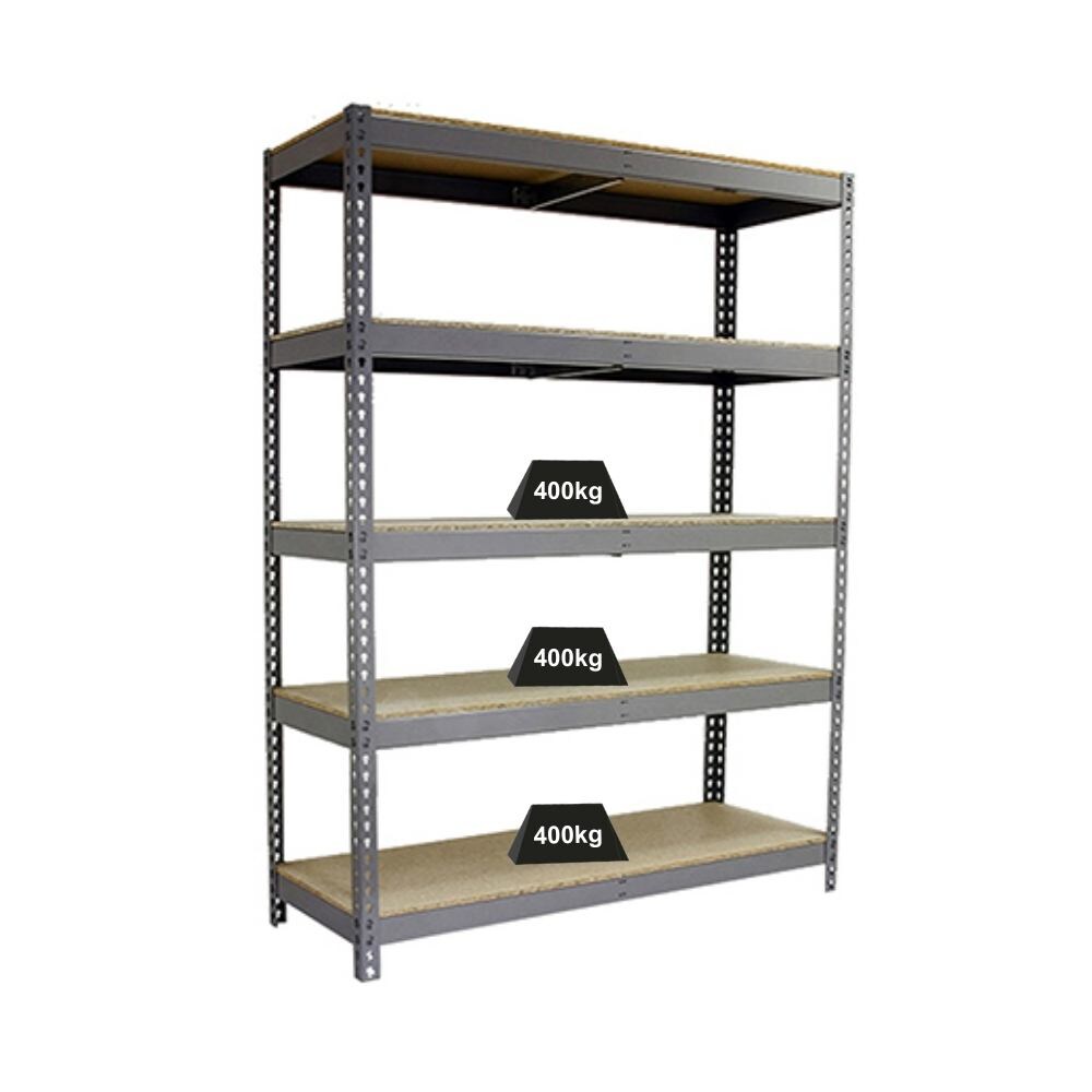 PROREGAL Schwerlastregal WOOD YETI FIVE | HxBxT 200x120x45cm | Fachlast 400kg | Grau | Standregal Lagerregal