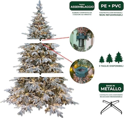 Albero Natale Artificiale FIVMEN 150cm LED Colorato - PVC/PE Realistico Con Supporto Metallico - 2
