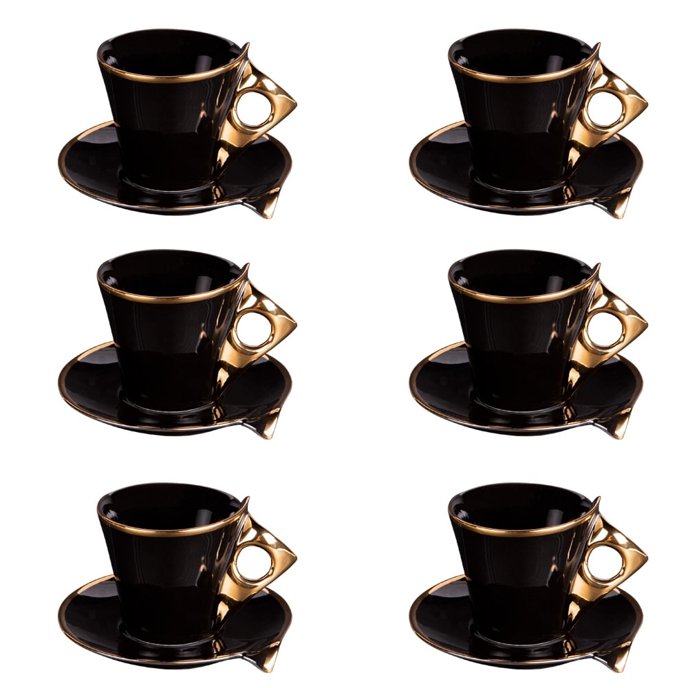 Coffret de 6 tasses à café avec sous tasses Libra -  10 cl Noir Autre Porcelaine Table Passion