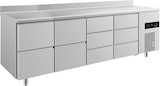 thumbnail of Gastro Kühltisch je 2 Schubladen links&mittig je 3 Schubladen mittig&rechts Umluftkühlung Aufkantung, 2330x700x850mm -2/+8°C 632l