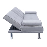 thumbnail of 3er-Sofa HWC-F60, Couch Schlafsofa Gästebett, Tassenhalter verstellbar 97x166cm ~ Textil, hellgrau