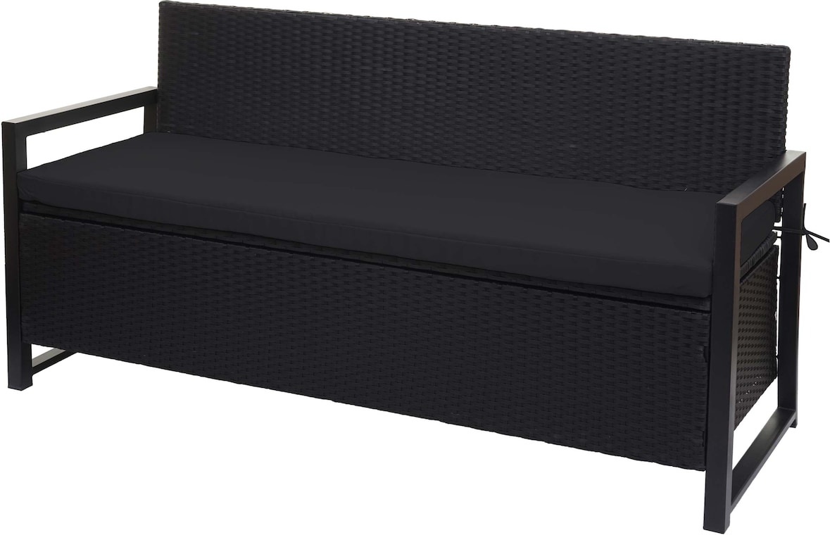 Décoshop26 - Dreisitzerbank mit Staufach aus anthrazitfarbenem Polyrattan mit schwarzem Kissen 04_0005800