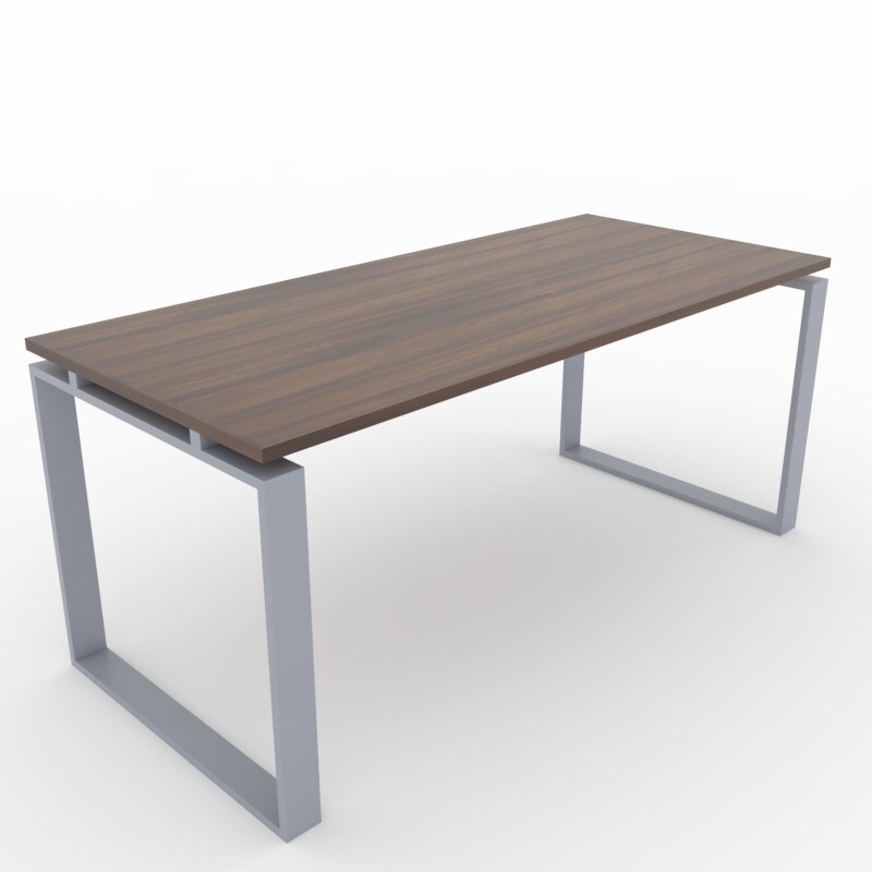 Oficit. Mesa de oficina y hogar. Estructura Marco Cerrado gris plata con tablero nogal. Fabricado en España. Medidas: 140x60cm (largo x ancho)