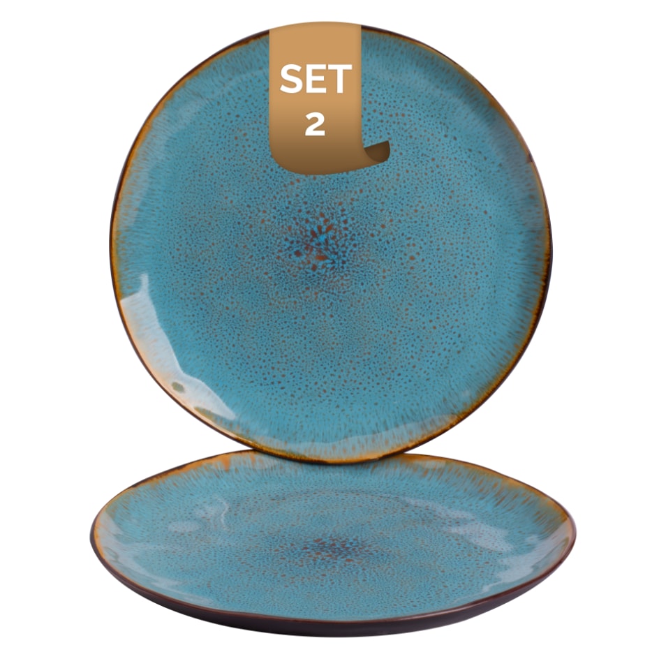 Palmer Bord Lotus 27.5 cm Turquoise Zwart Stoneware 2 stuks
