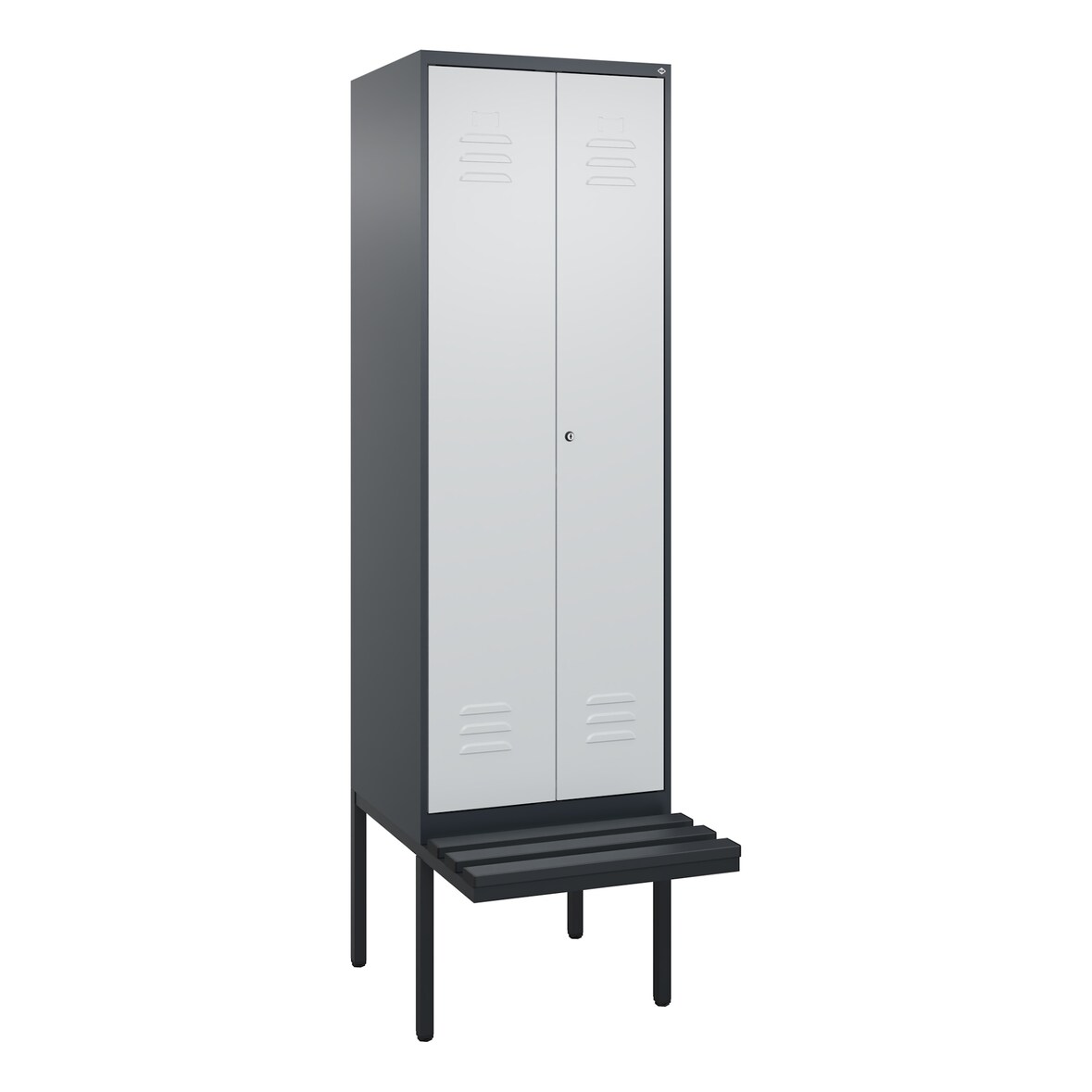 C+P Doppel-Spind Classic PLUS, Kunststoff schwebende Sitzbank, 2 Abteile, HxBxT 212x60x82cm, Zylinderschloss, Anthrazit/Hellgrau von PROREGAL