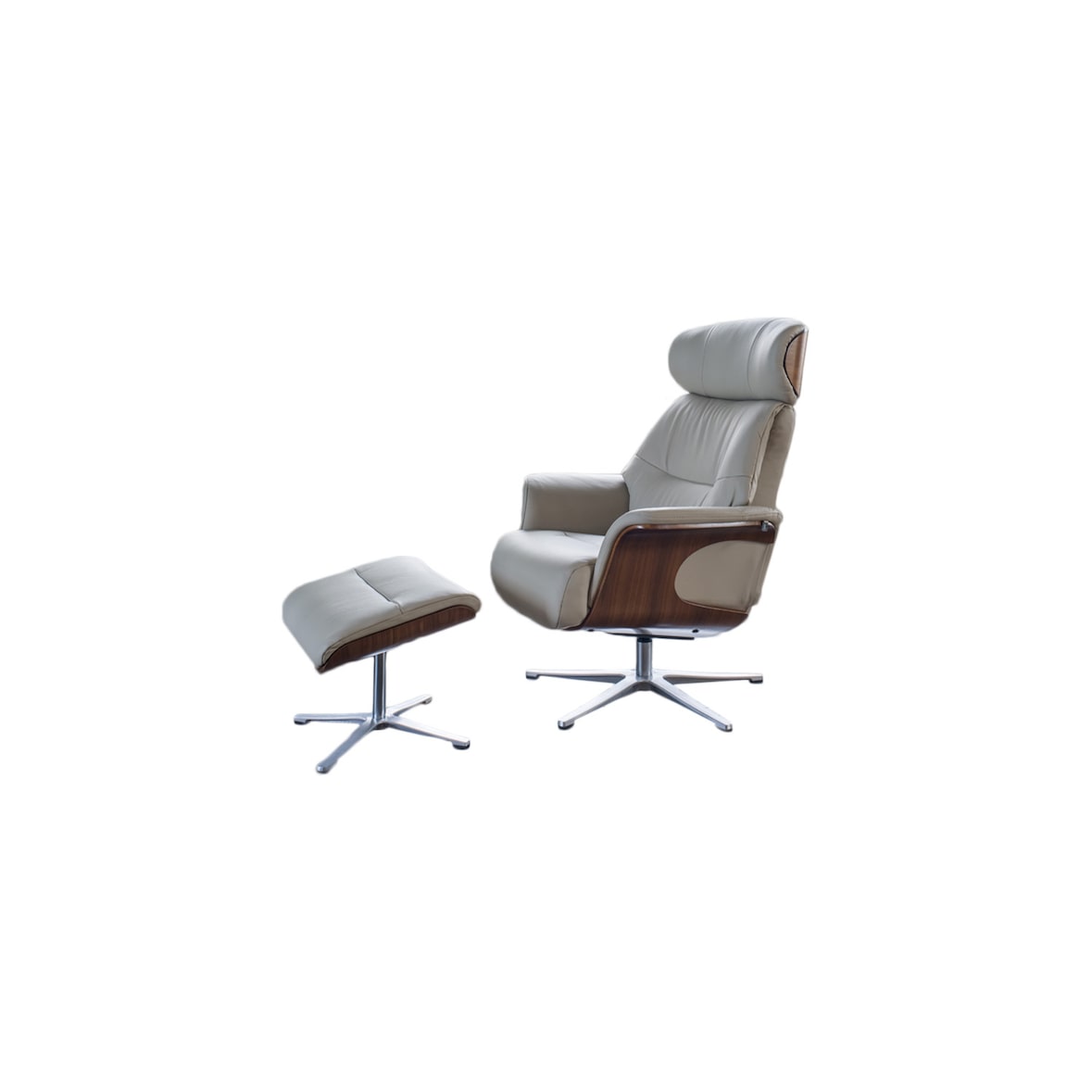 KAWOLA Sessel TOSAR Relaxsessel drehbar Leder grau mit Hocker