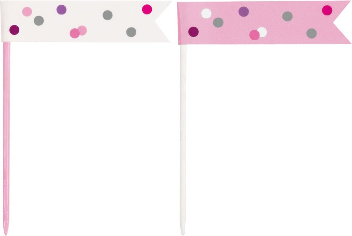 6 glitzer Flaggen Picker rosa & silber