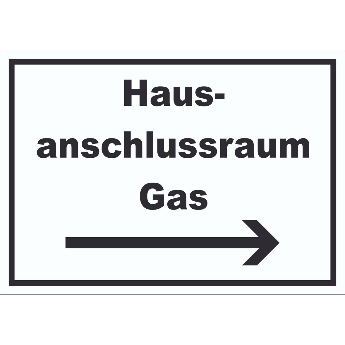 Hausanschlussraum Gas Schild mit Text und Richtungspfeil rechts HAR waagerecht A3 Rückseite selbstklebend