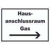 thumbnail of Hausanschlussraum Gas Schild mit Text und Richtungspfeil rechts HAR waagerecht A3 Rückseite selbstklebend