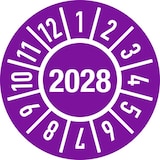 thumbnail of Dreifke® Prüfplakette Jahr 2028 mit Monaten, Folie, Ø 30 mm, 500 Stück/Rolle