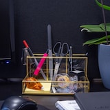 thumbnail of Intirilife Make Up Organizer aus Glas für Kosmetik mit Gold Rand und Spiegelboden -  20.1 x 14.2 x 10.3 cm Schmink Aufbewahrungsbox Ablage für Pinsel