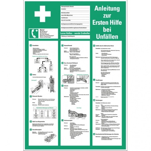 Dreifke® Aushang Anleitung zur Ersten Hilfe bei Unfällen, Kunststoff, 395x575mm
