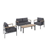 thumbnail of METRO Professional Set di divani da 4 pezzi, acciaio / alluminio, 1 tavolo, 2 poltrone, 1 divano a 2 posti, con cuscini, nero / marrone