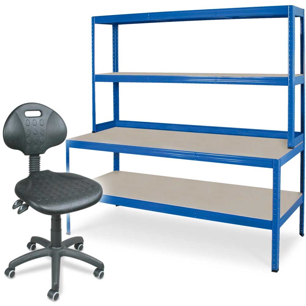 Packtisch / Werkbank, BxTxH 1800 x 600 x 900 mm + Arbeitsdrehstuhl