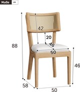 thumbnail of Esszimmerstuhl Set 6er Massivholz Rattan Rückenlehne Leinenkissen Holzfarben 88x58x50 cm stabil bequem modern für Esszimmer