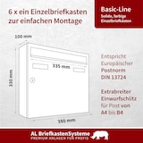 thumbnail of AL Briefkastensysteme 6 x Basic Wand Briefkasten RAL Farbe 9016 Verkehrs Weiss für Post A4, wetterfest, Artikelnummer: 431P6EA2P9016
