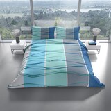 thumbnail of Bettwäsche 155x220 Mikrofaser Türkis Grau Streifen Wellen Set mit Reißverschluss