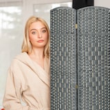 thumbnail of Relaxdays Paravent, 6-teilig, Raumtrenner faltbar, HxB 170x241 cm, Sichtschutz innen, Holz, Papierseil, Trennwand, grau