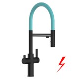 thumbnail of Niederdruck 3 Wege Wasserhahn Küchenarmatur Spültischmischer FC, Schwarz Matt, mit 360° schwenkbarem Türkis Auslauf und abnehmbare 2 strahl Handbrause