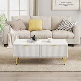 thumbnail of Couchtisch 100x50x40 cm Weiß MDF 2 Schubladen Metallbeine Moderner Wohnzimmer Tisch Aufbewahrung Ablagefunktion Gold Akzent