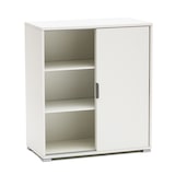 thumbnail of Mueble blanco 75×85×38 cm con 2 puertas correderas y estantes regulables, ya montado para varios espacios.