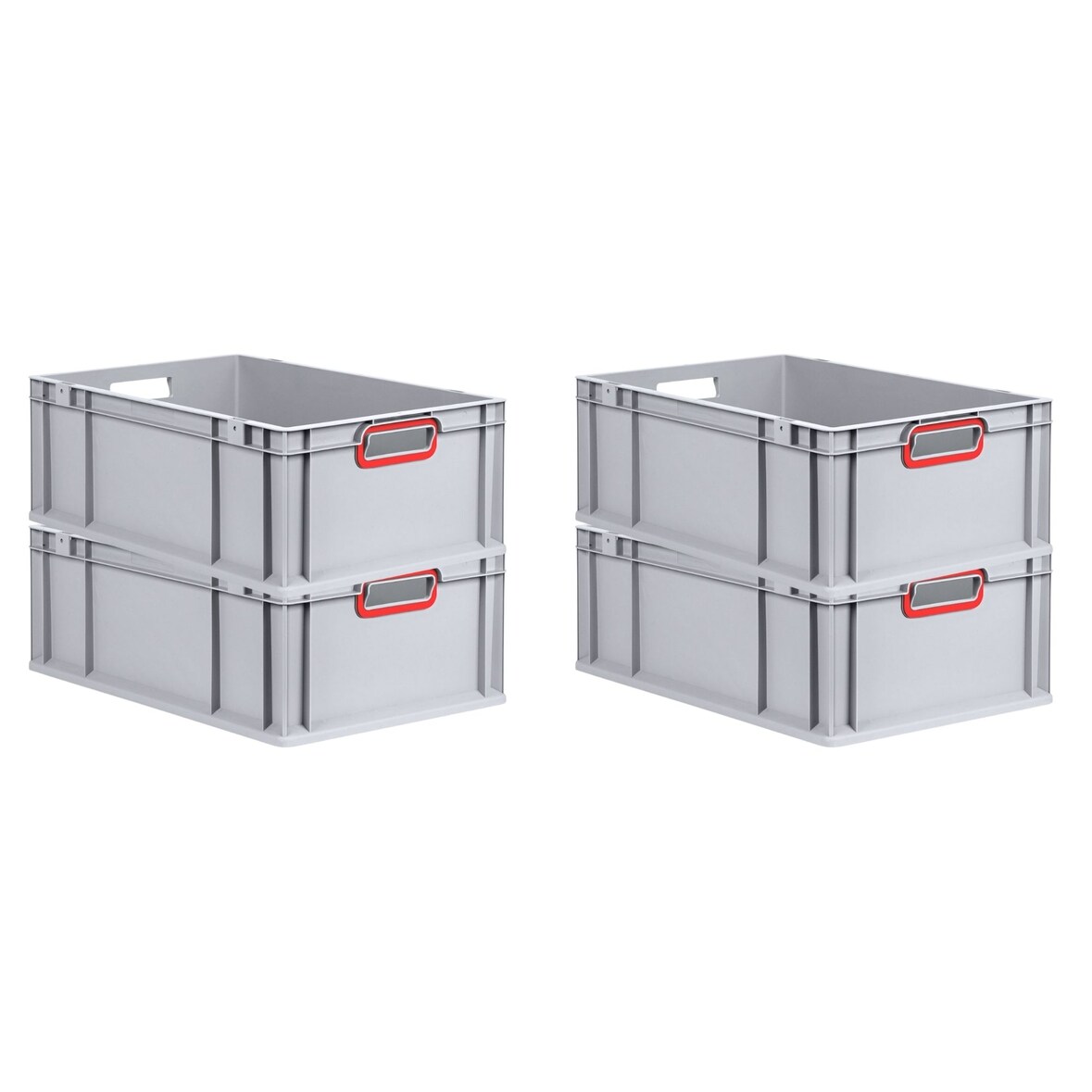 PROREGAL 4x Eurobox NextGen Color | HxBxT 22x40x60cm | 44 Liter | Griffe rot offen | Verstärkter Boden | Eurobehälter
