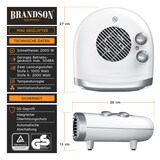 thumbnail of Brandson Heizlüfter 2000W, einstellbares Thermostat, Überhitzungsschutz, Automatische Abschaltung, 3 Leistungsstufen, Weiß/Silber