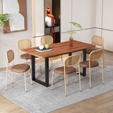 thumbnail of Esszimmerstuhl 4er Set 80x48x46 cm Rattan Rückenlehne PU Sitz Braun mit Metallbeinen ergonomischer Komfort pflegeleichtes Design