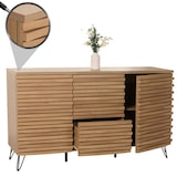 thumbnail of Credenza HWC-M49, credenza cassettiera alta, design 3D vani portaoggetti, legno massiccio mango metallo 85x142x44cm ~ naturale