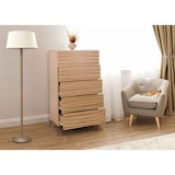 thumbnail of Cómoda HWC-M49, armário de tábua alta, design 3D 5 gavetas MDF metal 145x80x44cm ~ natural