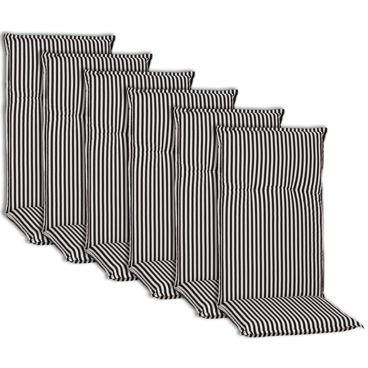 Hochlehnerauflagen Piemont - Polsterauflage mit Halteband & Bindebändern Dessin:Schwarz / Weiß BE807,Größe:6x Hochlehnerauflage