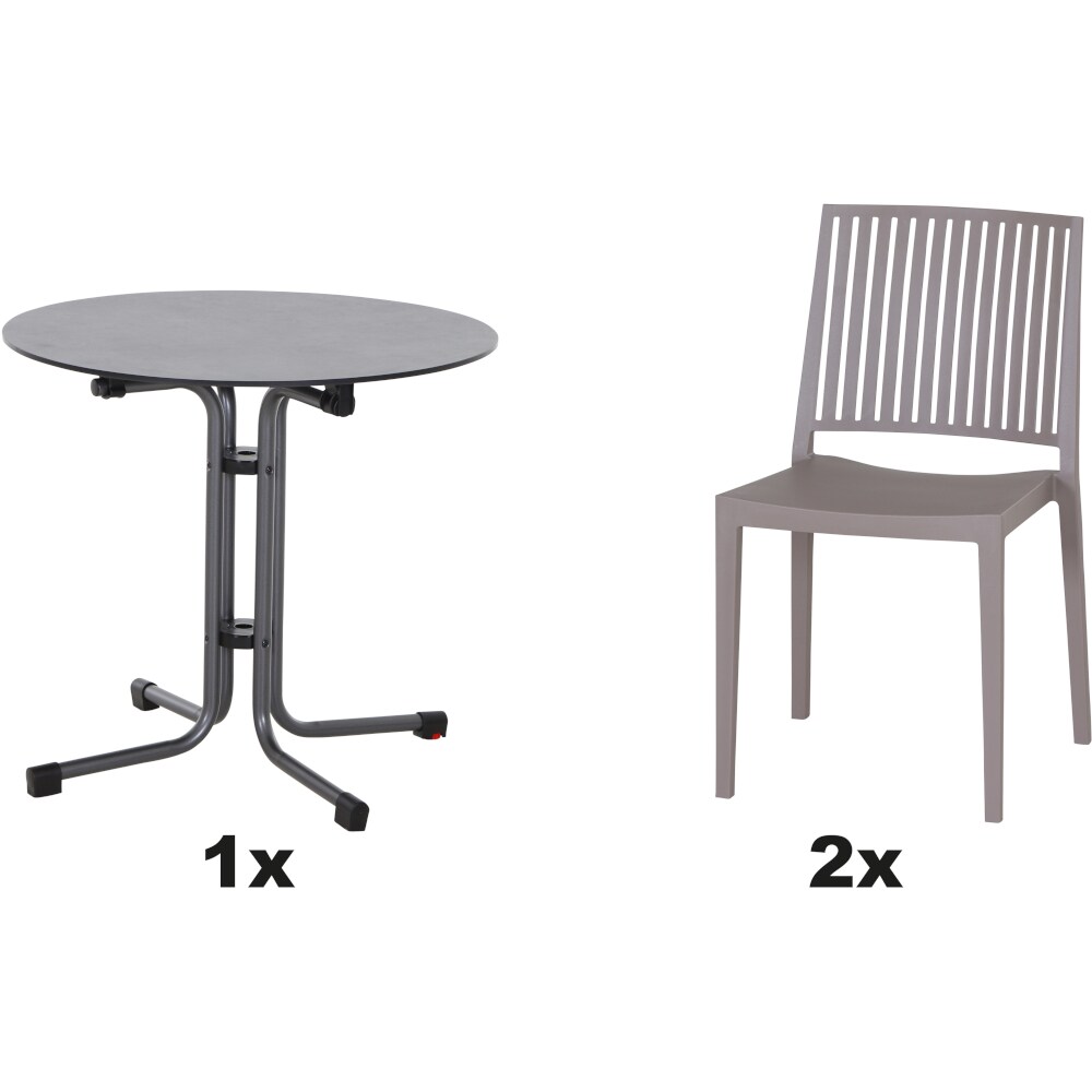 SIENA GARDEN Urban Lights Set 3teilig Lane Stuhl gastrotauglich taupe mit Tisch Sola Ø80