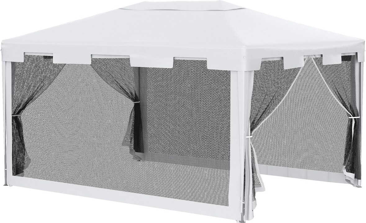 Carpa de jardín 4x3 m cenador de exterior con mosquiteras laterales doble techo y puertas con cremallera para terraza patio playa