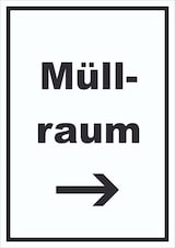 thumbnail of Müllraum Schild mit Text Richtungspfeil rechts Abfall Mülltrennung hochkant A6 Rückseite selbstklebend