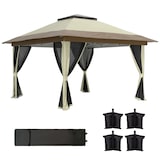 thumbnail of Outsunny carpa plegable gazebo 3,6x3,6 m con 4 paredes laterales de malla anti-UV altura ajustable bolsa de arena y bolsa de transporte crema