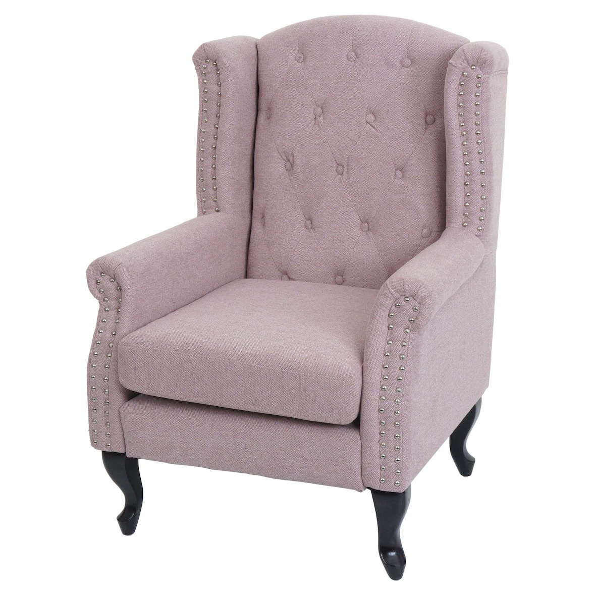 Chesterfield fauteuil, relax club fauteuil wing chair, waterafstotende stof/textiel ~ lichtroze zonder voetenbank