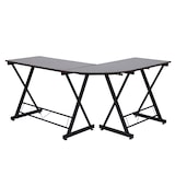 thumbnail of SVITA ECKHART Eckschreibtisch Nussbaum-Optik schwarze Metall-Beine Computertisch Tisch