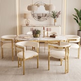 thumbnail of Merax 2er Set Esszimmerstühle Beige Chenille, Polsterstühle mit C-förmiger Rückenlehne, goldfarbenen Metallbeinen & 150 kg Belastbarkeit