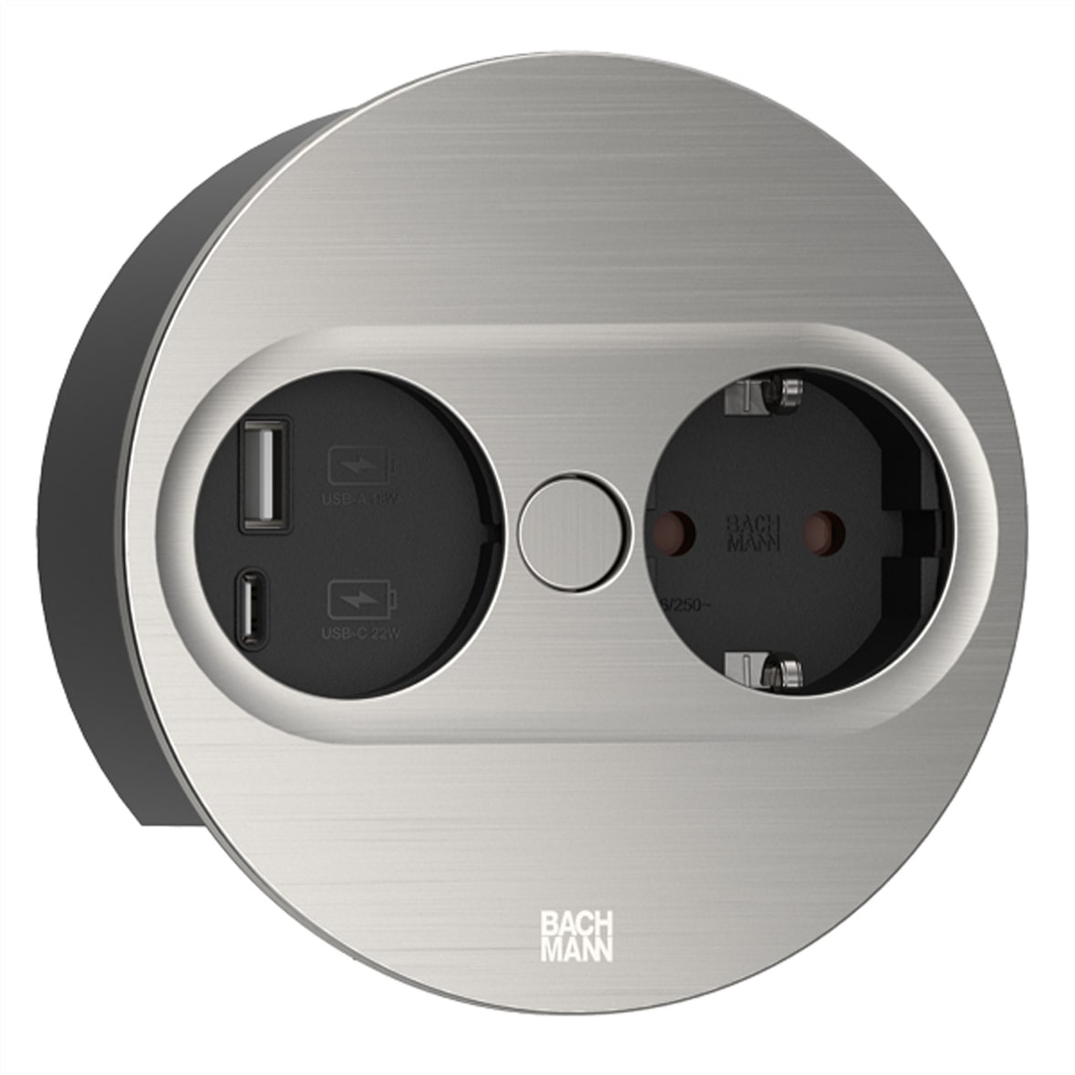 BACHMANN TWIST 2 1xCEE7/3 1xUSB A/C 22W 2,0m AEH Edelstahl-Optik rund
