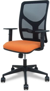 thumbnail of Silla Motilla malla negra asiento bali naranja brazo regulable ruedas 65mm