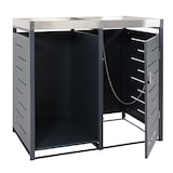 thumbnail of 1er-Mülltonnenverkleidung mit Brennholzlager HWC-H40, Mülltonnenbox, 125x130x80cm erweiterbar Metall 45kg ~ anthrazit