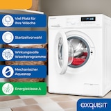 thumbnail of Exquisit Waschmaschine 7kg, Energieeffizienzklasse A, max. 1400 U/Min, Kurzprogramm, Mixprogramm, Startzeitvorwahl (3-24 Std.), WA57014-020A weiss