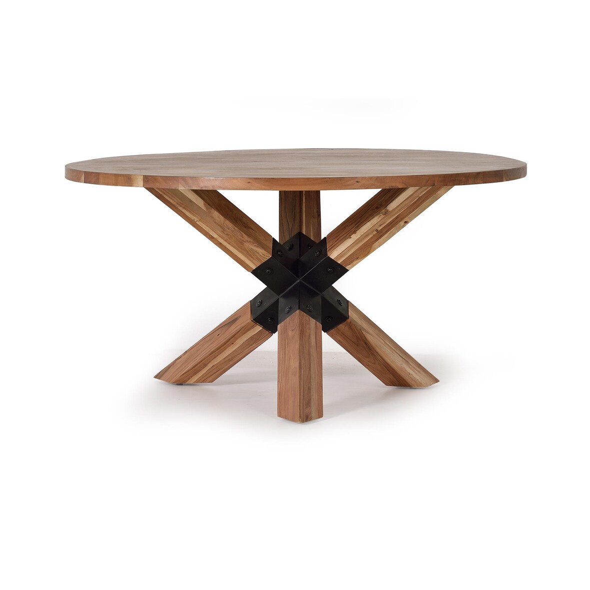 Mesa de comedor redonda 150cm diámetro de madera de acacia y patas de metal