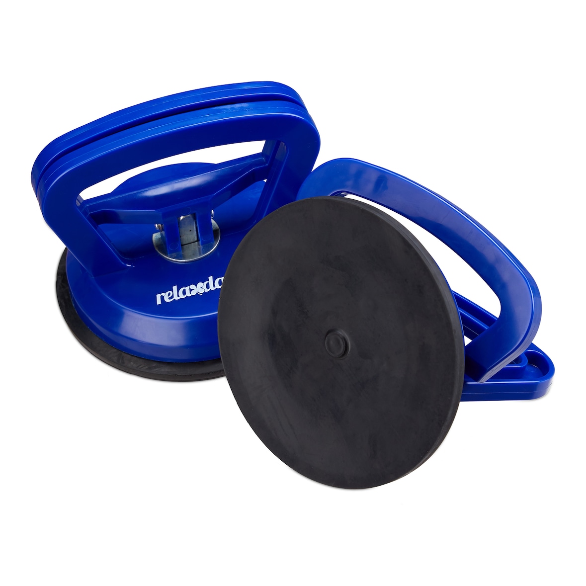 Relaxdays Saugheber 2er Set, Transport von Scheiben, Fliesen & Platten, Glasheber bis 45 kg, Saughalter Ø 12 cm, blau