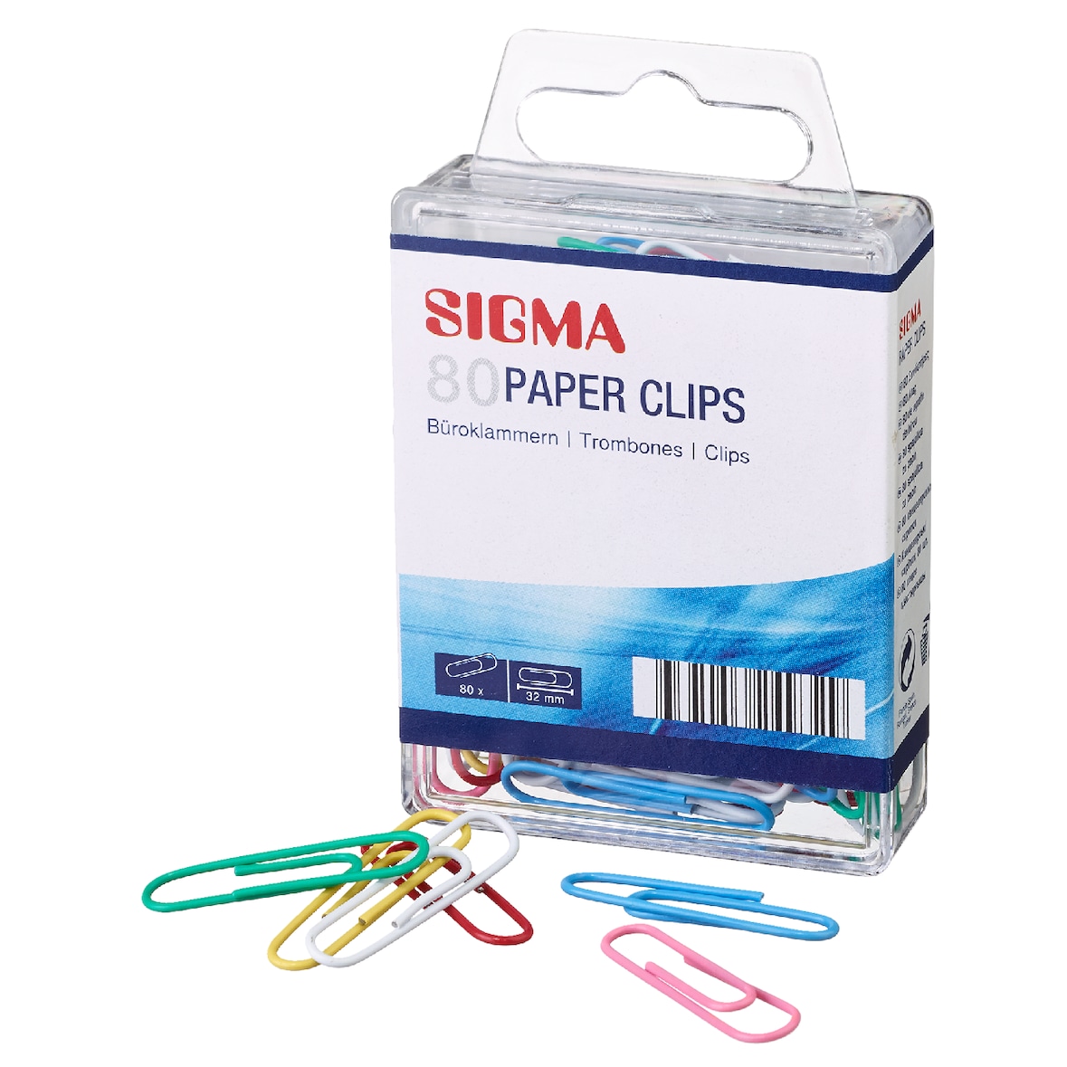 SIGMA Paperclips, metaal, 32 mm, geassorteerde kleuren, 80 stuks